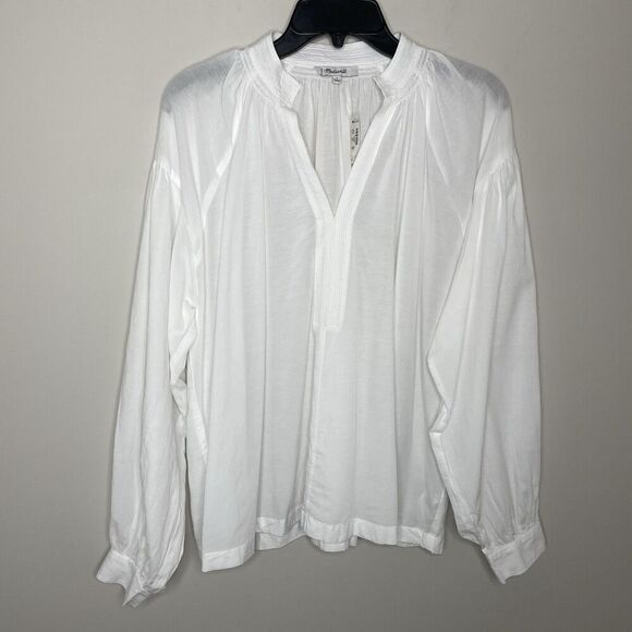 MADEWELL Top Women Small White Shirred Blouse Long Sleeve NQ888 - Picture 4 of 16